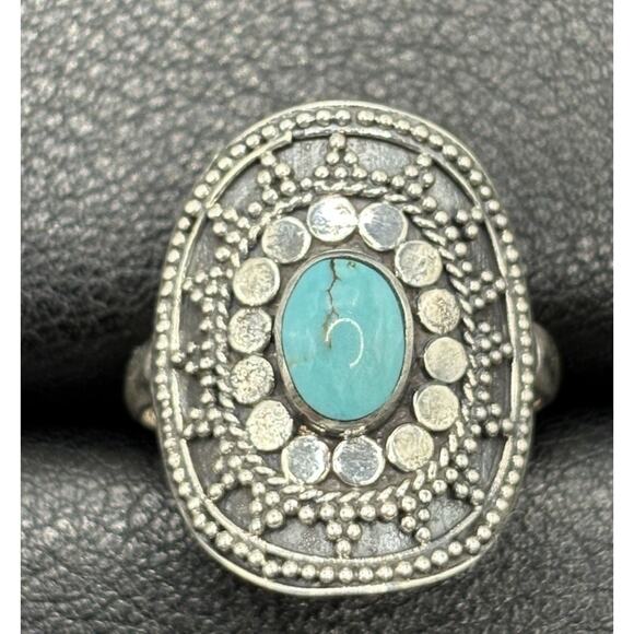 New Condition Sterling Silver Bali Style Turquoise Ring Size 7 - Picture 1 of 11